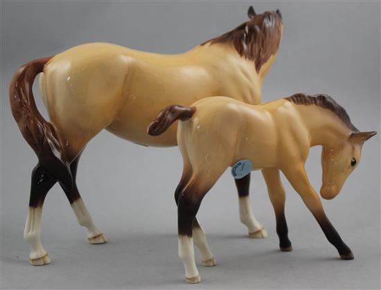 Two Beswick dun coloured horses from the BCC 1997 issue, 23cm and 16cm